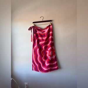 🌸🧡FLOWER POWER LINEN MIDI SKIRT  WITH TIE & SIDE SLIT